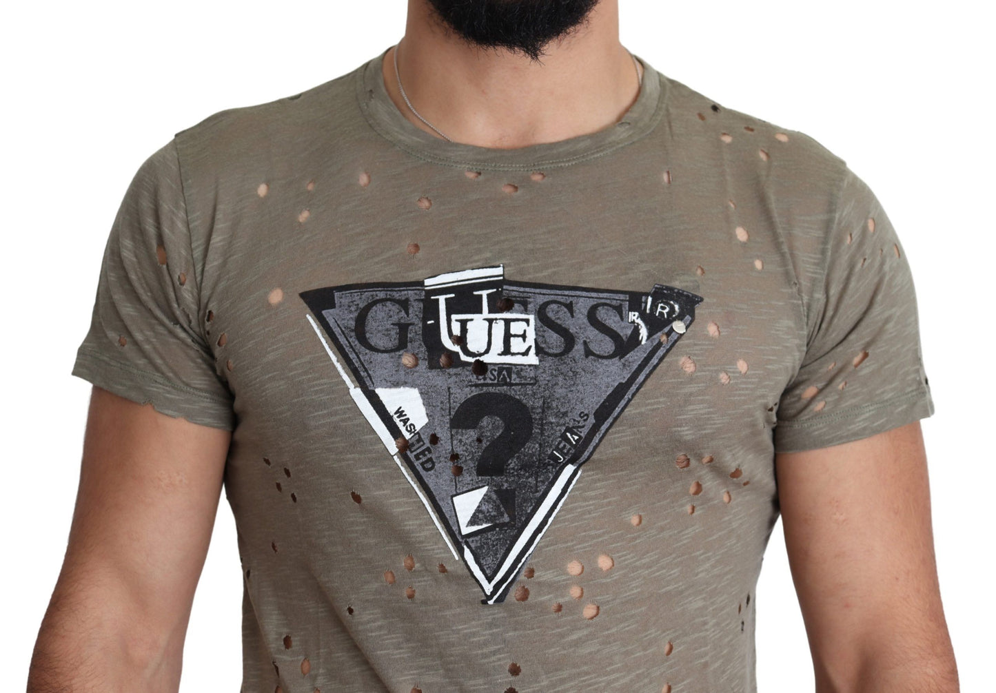 Guess Chic Rjava bombažna majica z raztegljivim vzorcem
