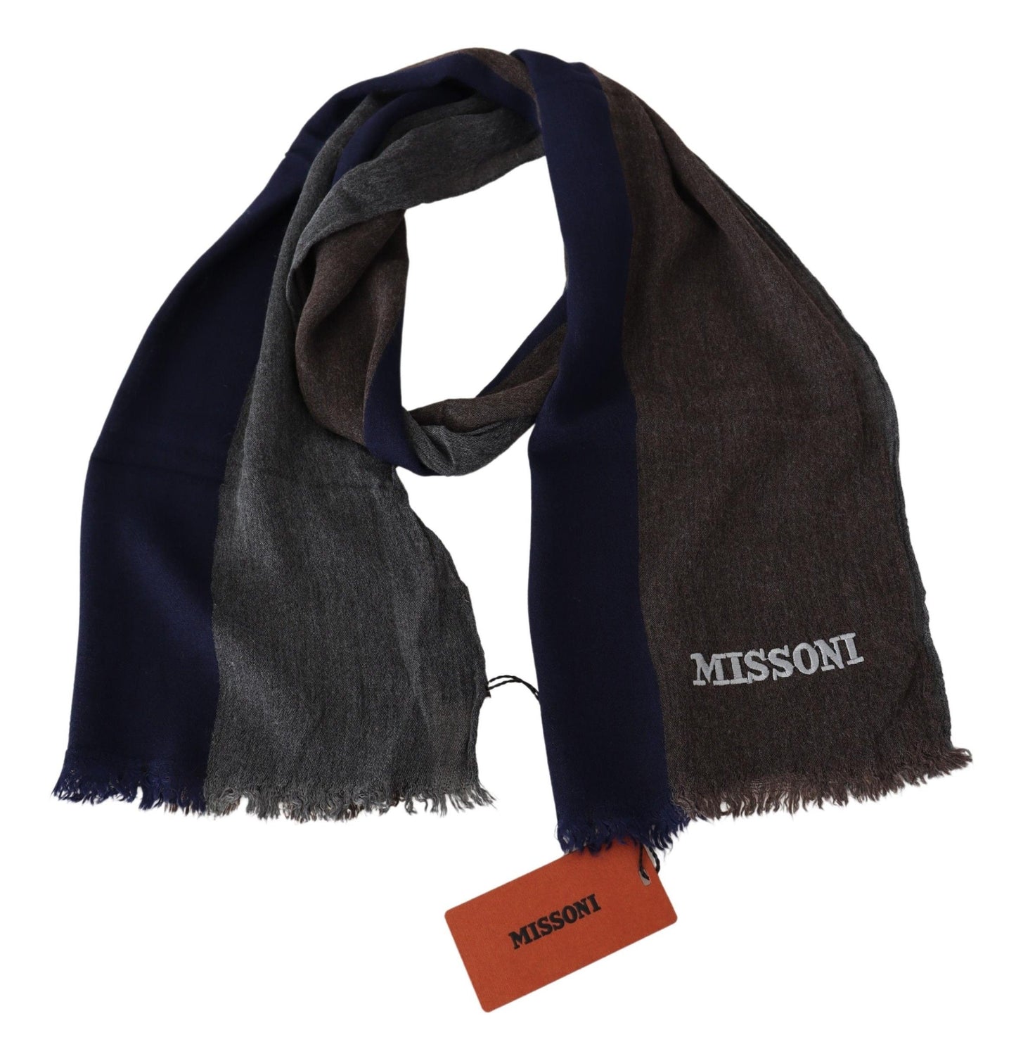 Missoni Elegantni večbarvni volneni šal z vezenino s podpisom