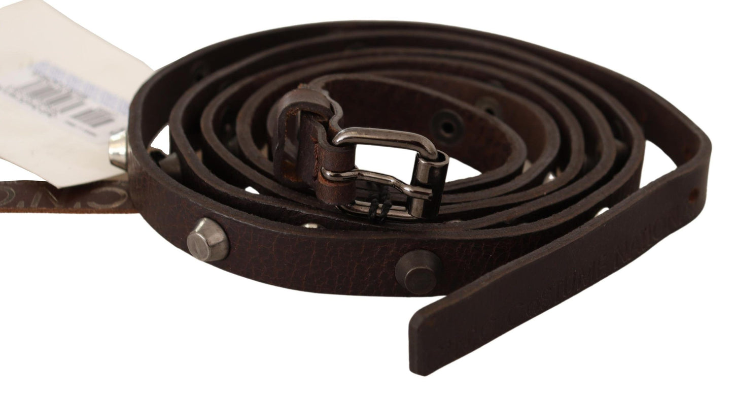 Costume National Chic Brown Leather Fashion Belt s srebrno zaponko