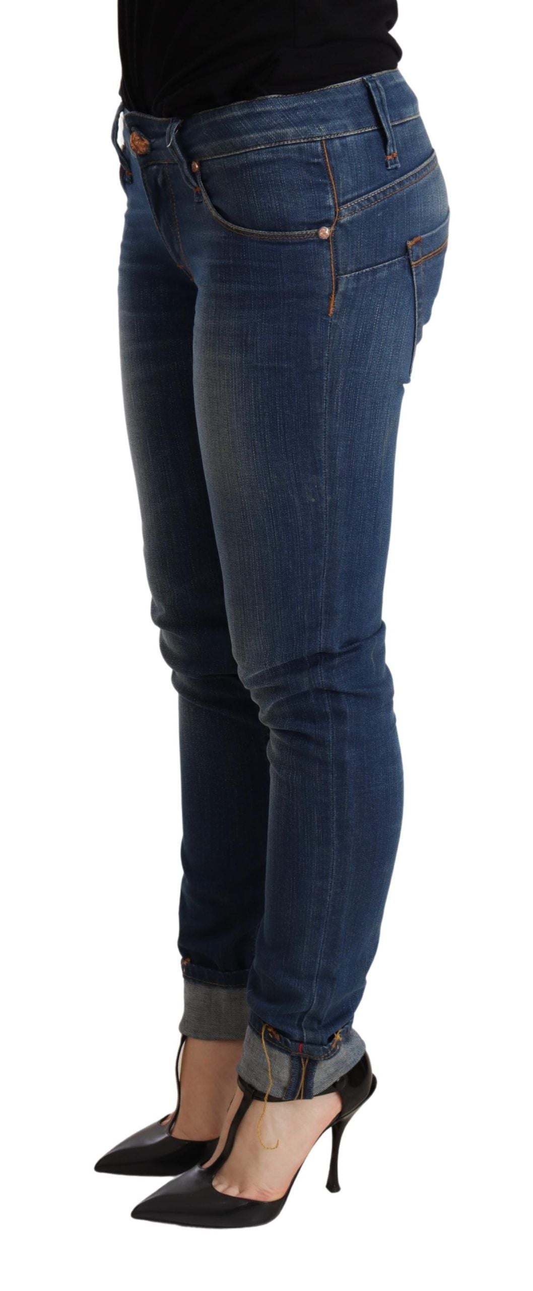 Acht Chic Modre oprane Push-Up Skinny kavbojke