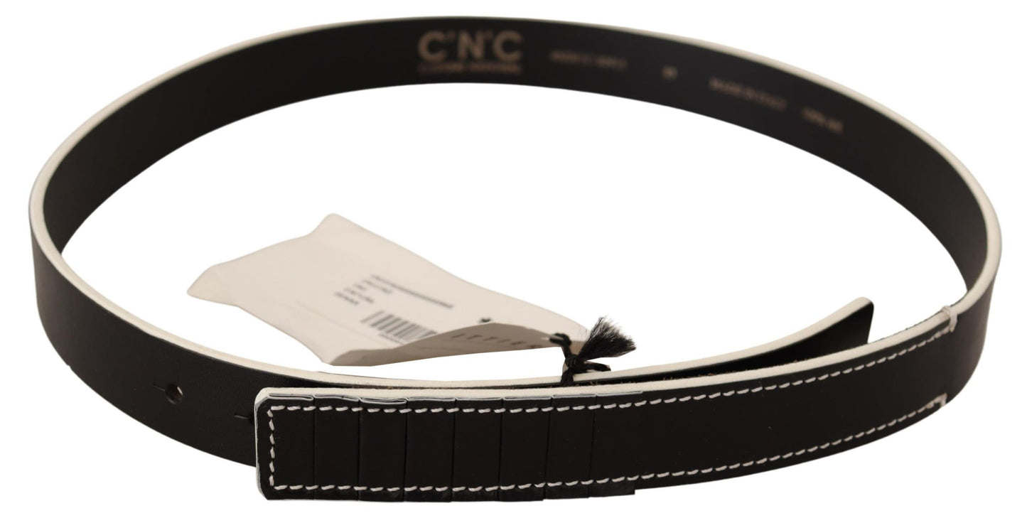 Costume National Chic Black Leather Fashion Belt z belimi poudarki