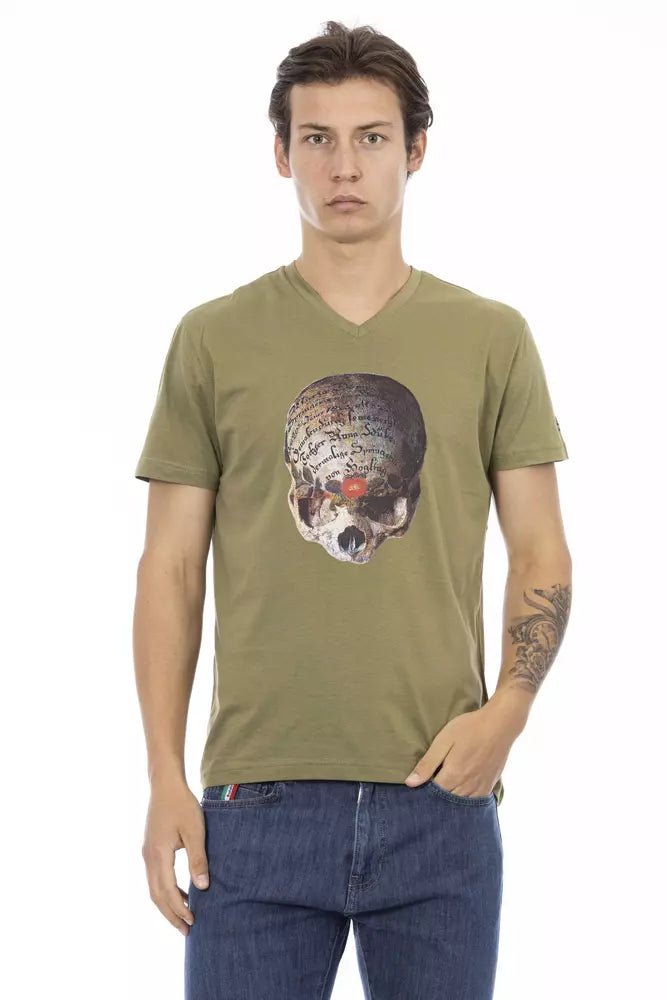 Trussardi Action Green Cotton Men V-Neck T-Shirt