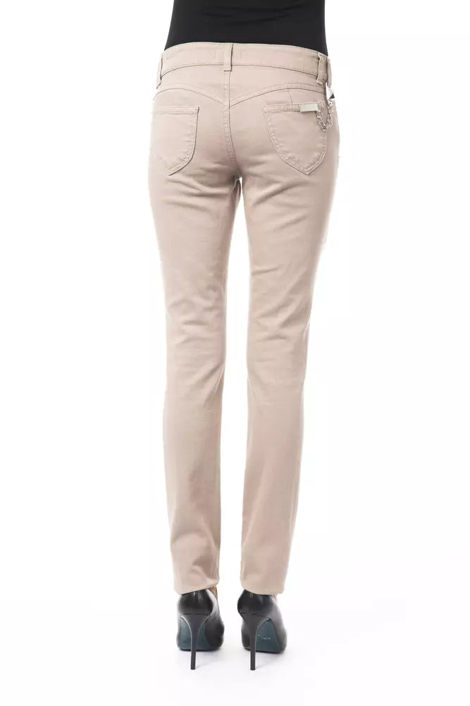 BYBLOS Beige Cotton Women Pant with Front and Back Pockets