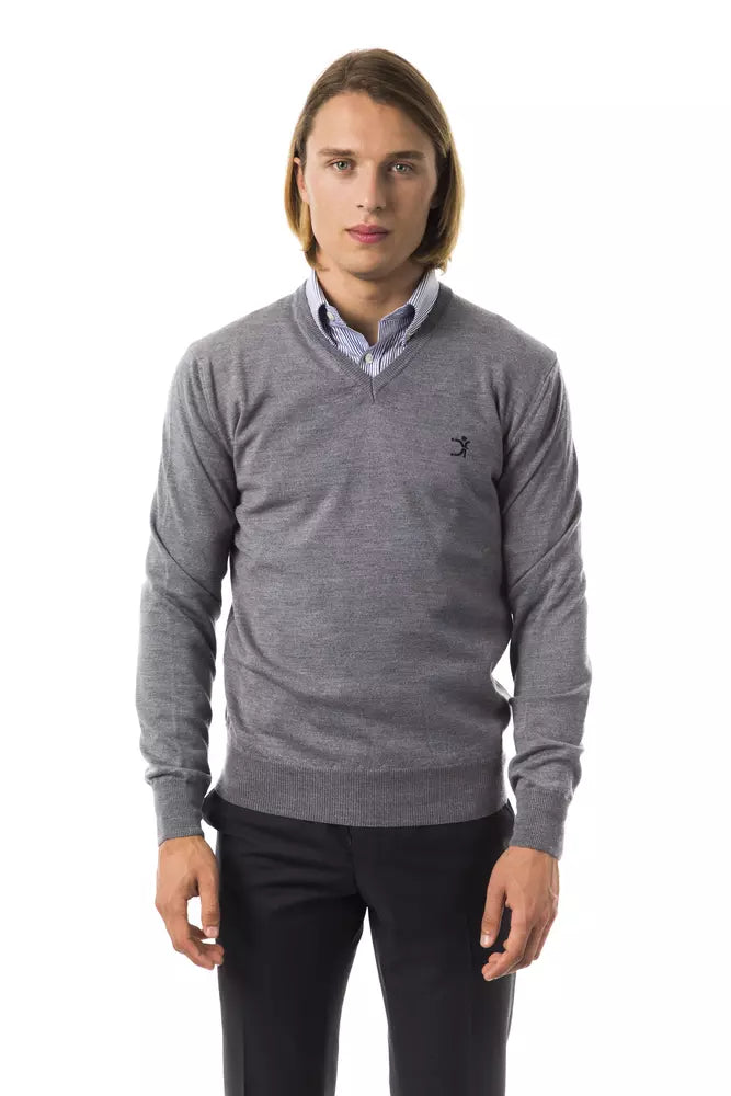 Uominitaliani Moški pulover iz sive merino volne