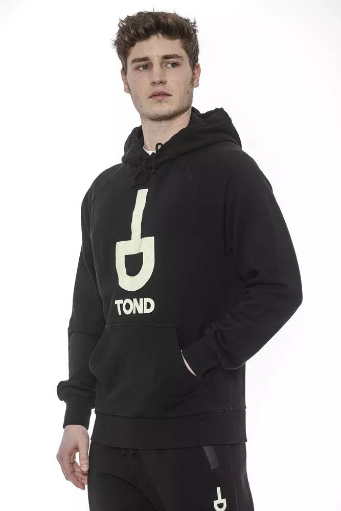 Tond Moški pulover iz črnega bombaža s kapuco z vrvico