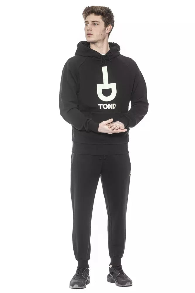 Tond Black Cotton Men Sweater with Hood