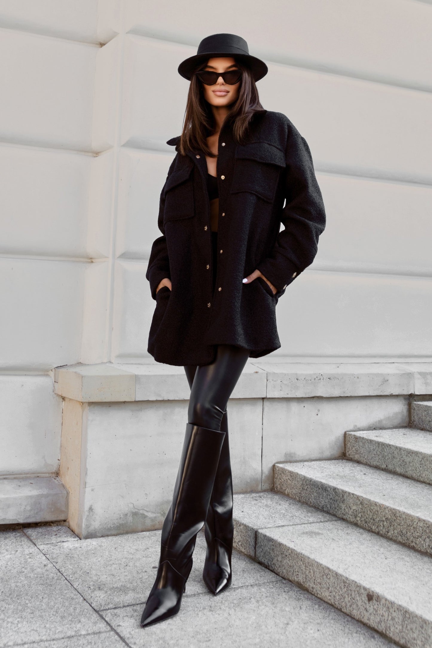 BOUCLE plašč - Črn