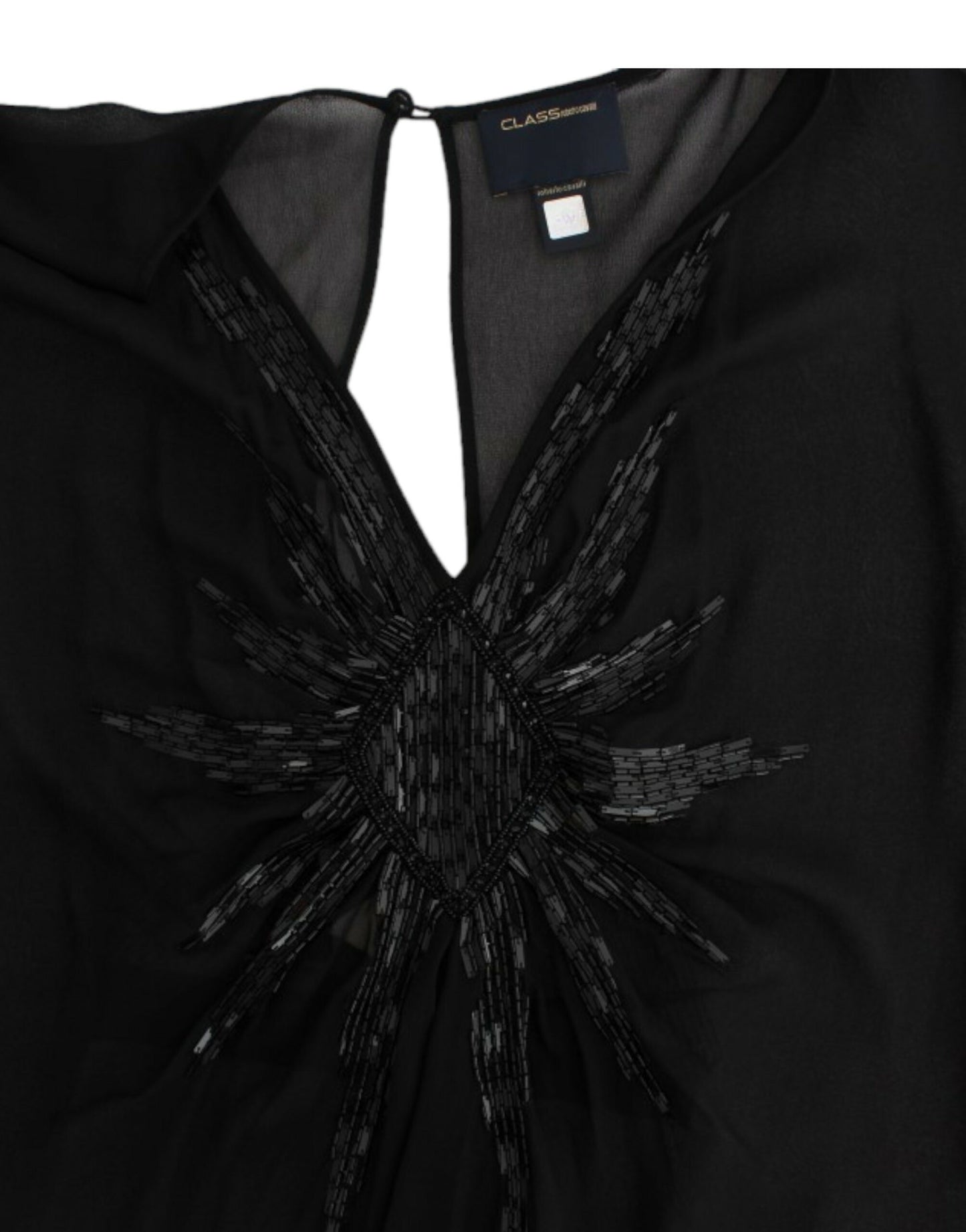 Cavalli Elegantna prosojna črna svilena obleka Blouson