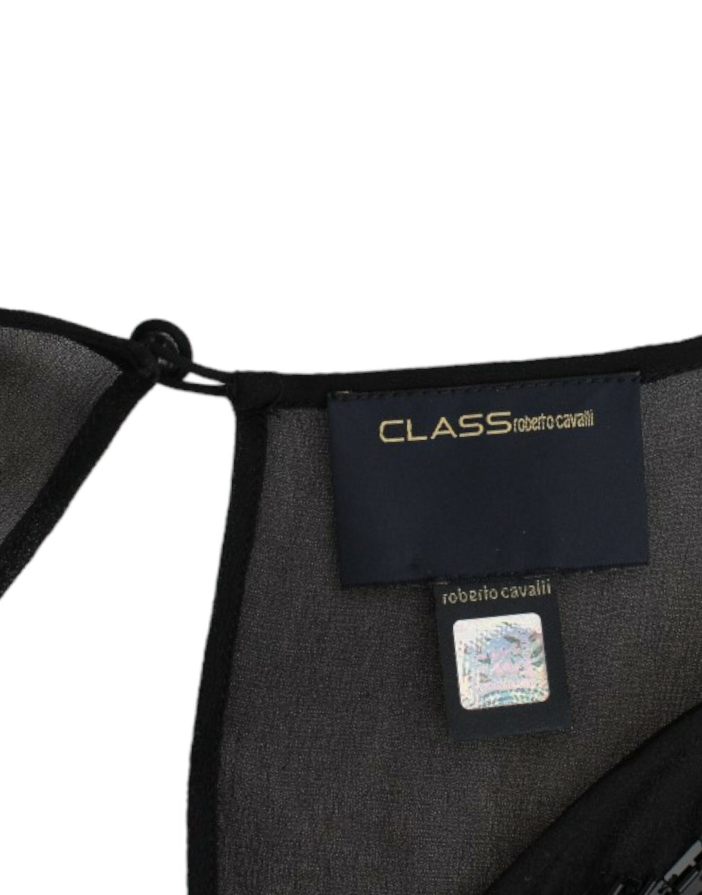 Cavalli Elegantna prosojna črna svilena obleka Blouson