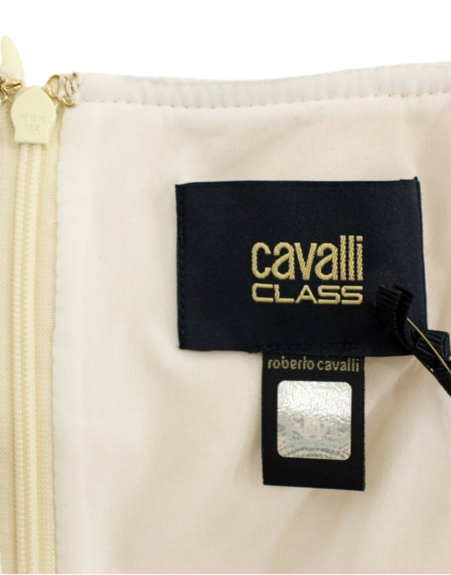 Cavalli Elegantna čipkasta obleka s plaščem v črni in bež barvi
