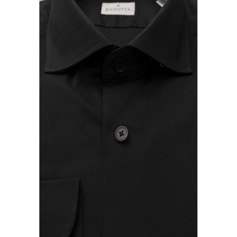 Bagutta "Black Cotton Men Shirt with French Collar"