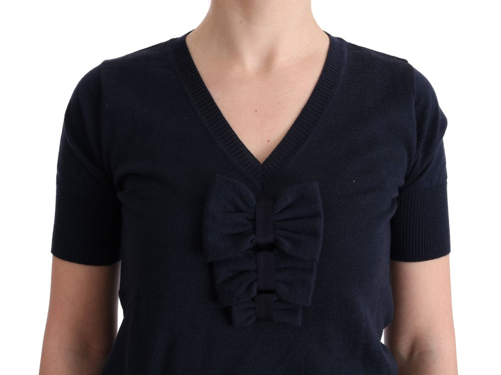 MARGHI LO' Elegantni modri volneni top - Elegantna vsakdanja eleganca