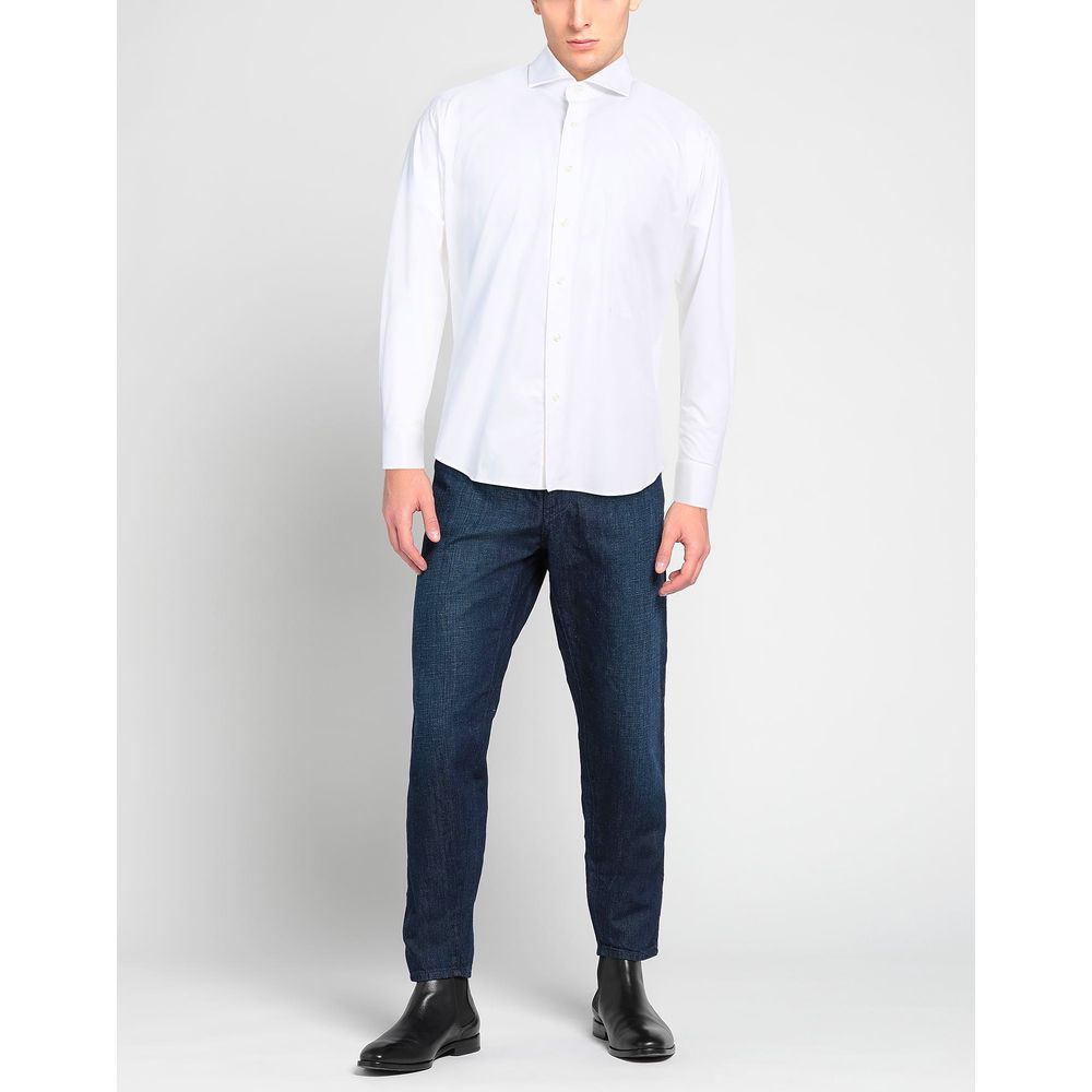 Aquascutum Prefinjena bela bombažna srajca z izvezenim logotipom