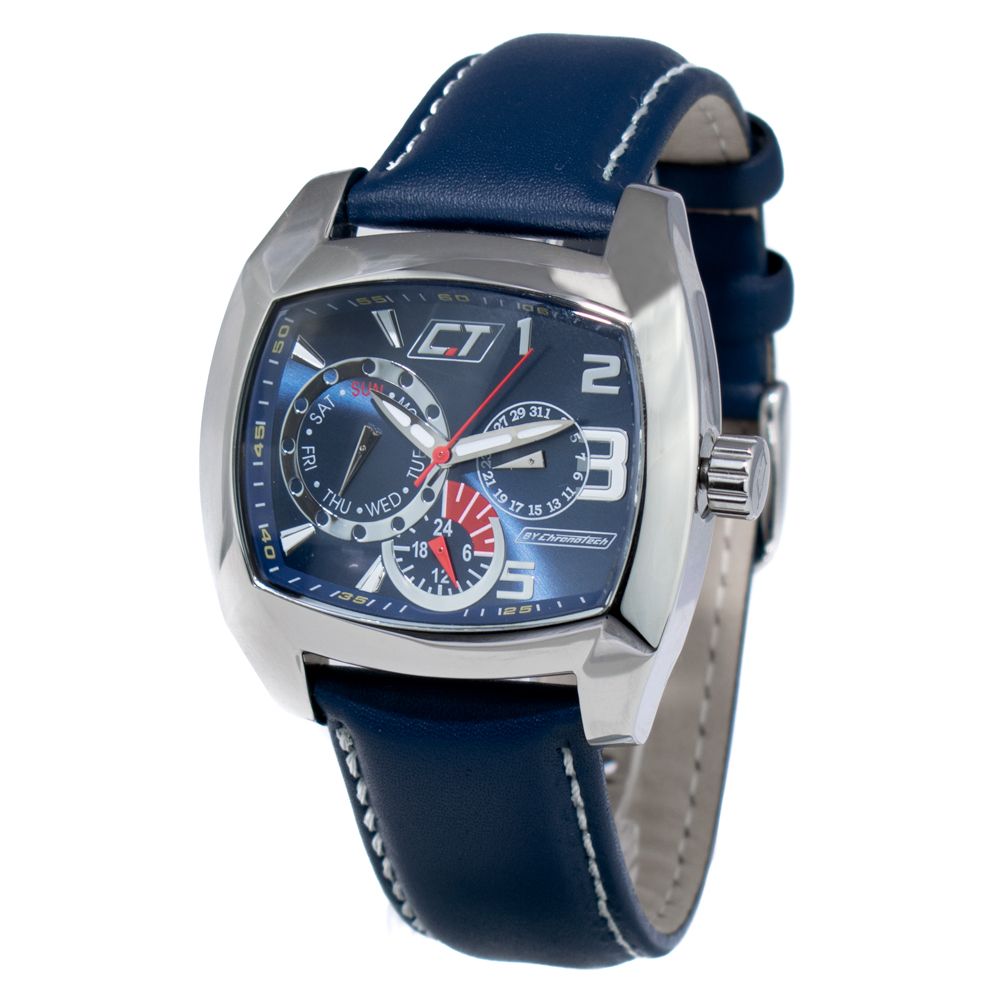 Modra usnjena ura Chronotech