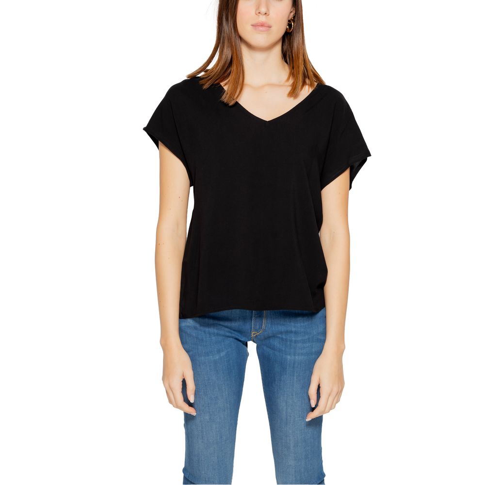 Jacqueline De Yong Black Viscose T-Shirt