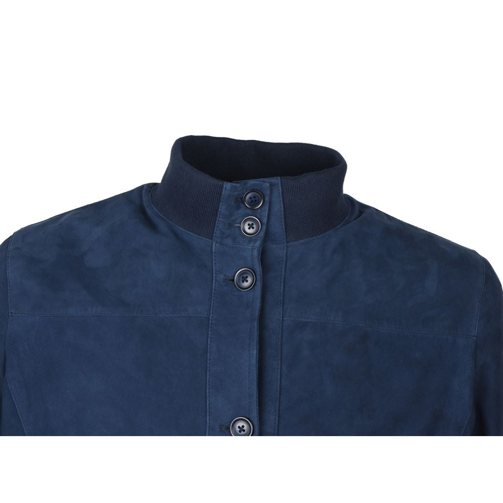 Emilio Romanelli Blue Calfskin Men Bomber Jacket