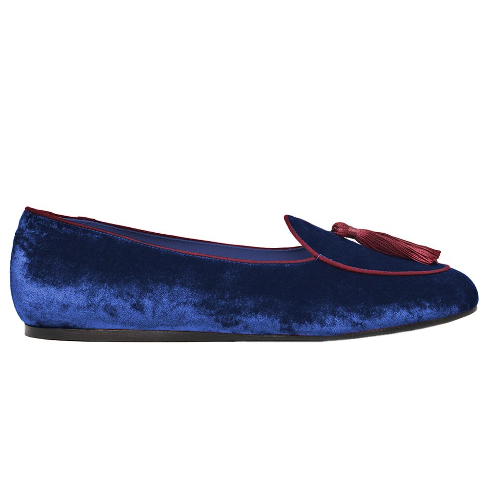 Charles Philip Blue Velvet Flat Shoe