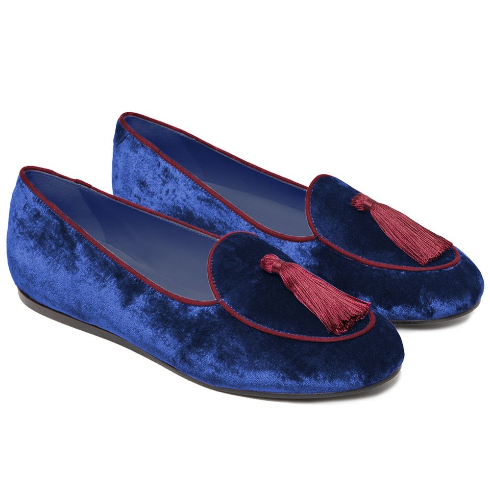 Charles Philip Blue Velvet Flat Shoe