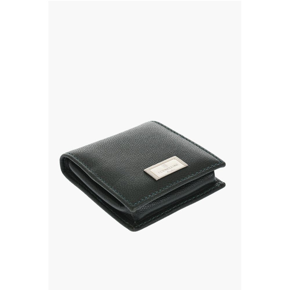 Corneliani Saffiano Leather Coin Purse with Silver-Tone Logo Plaque