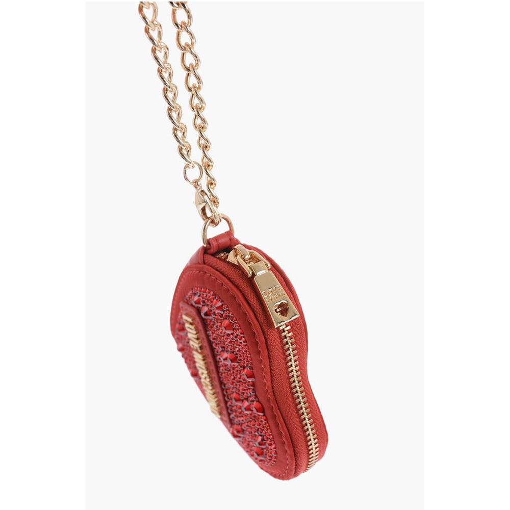 Moschino LOVE Heart-Shaped Coin Purse Embellished with Rhinestones