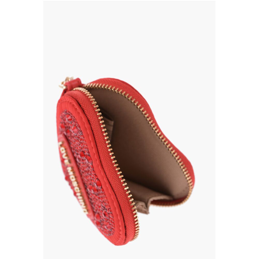 Moschino LOVE Heart-Shaped Coin Purse Embellished with Rhinestones