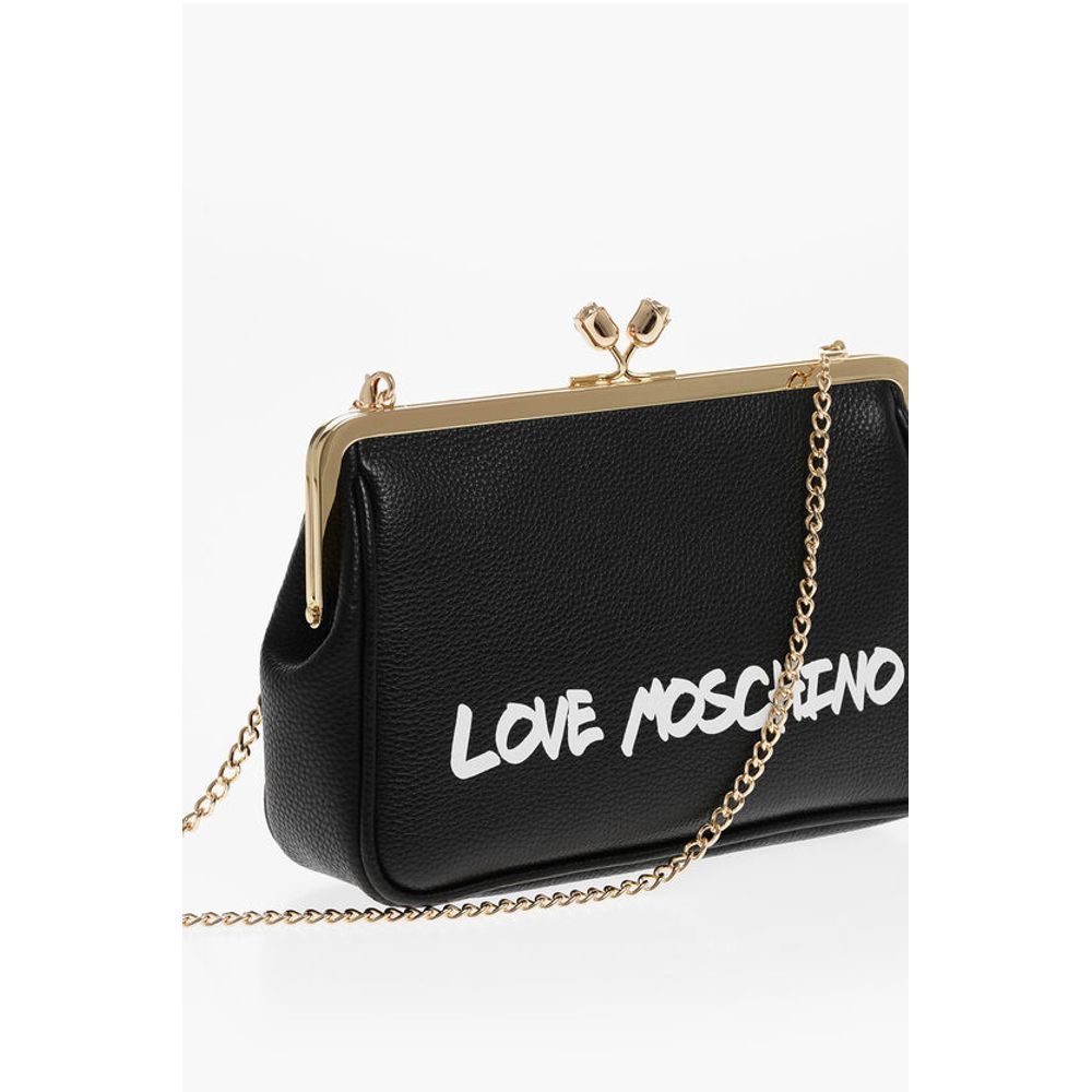 Moschino LOVE Solid Color Handbag with Printed Logo and Removable Cha