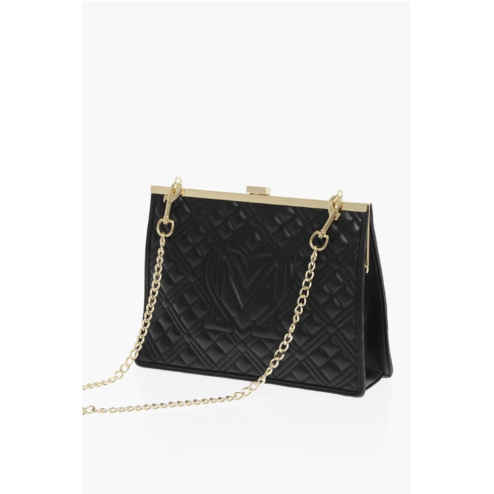 Moschino LOVE Quilted Faux Leather Shoulder Bag with Golden Details