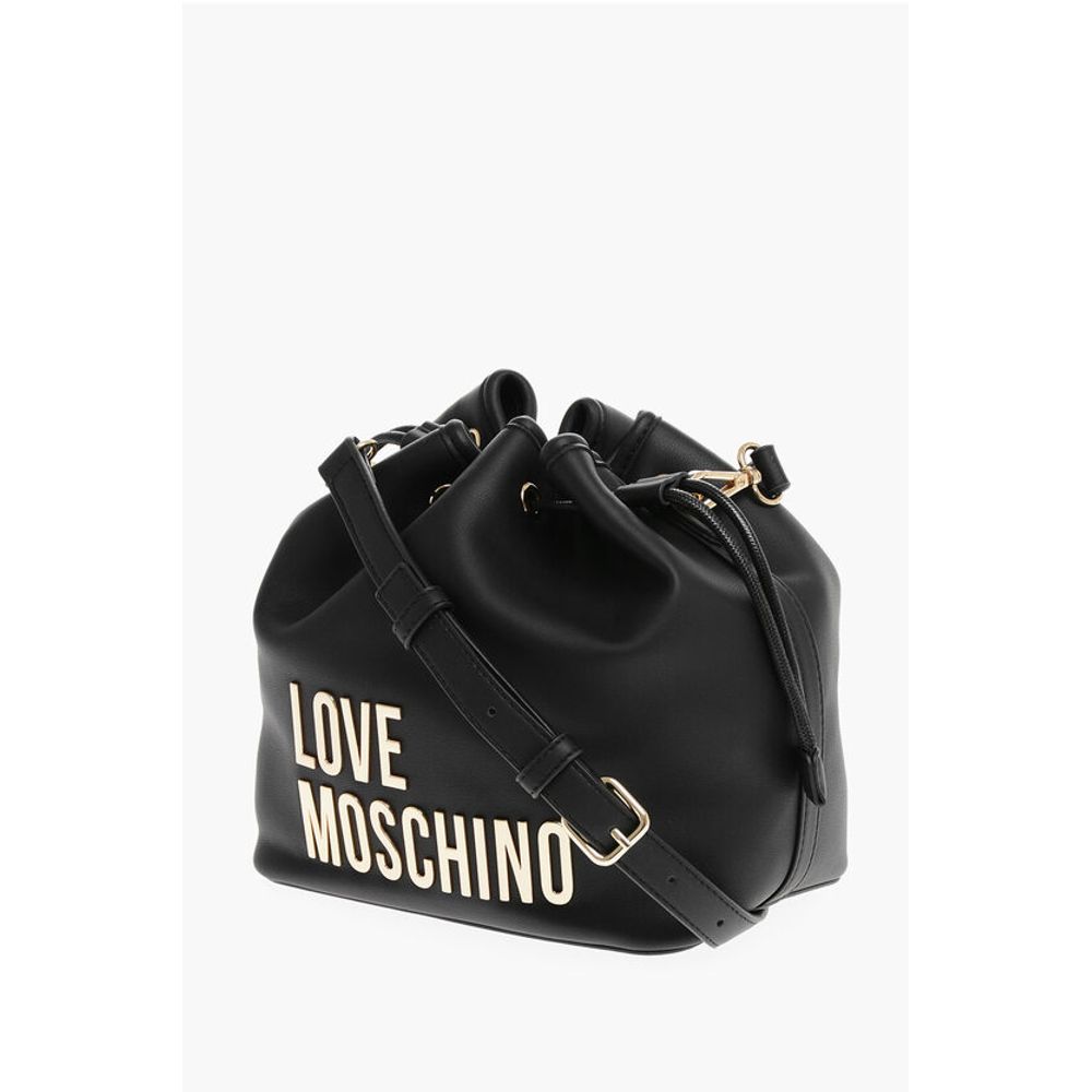 Moschino LOVE Faux Leather Bucket Bag with Golden Maxi Logo