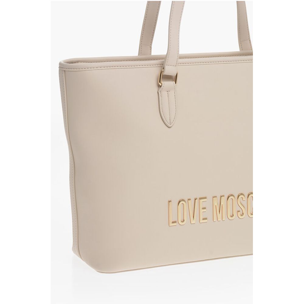Moschino LOVE Faux Leather Tote Bag with Golden Embossed Maxi Logo
