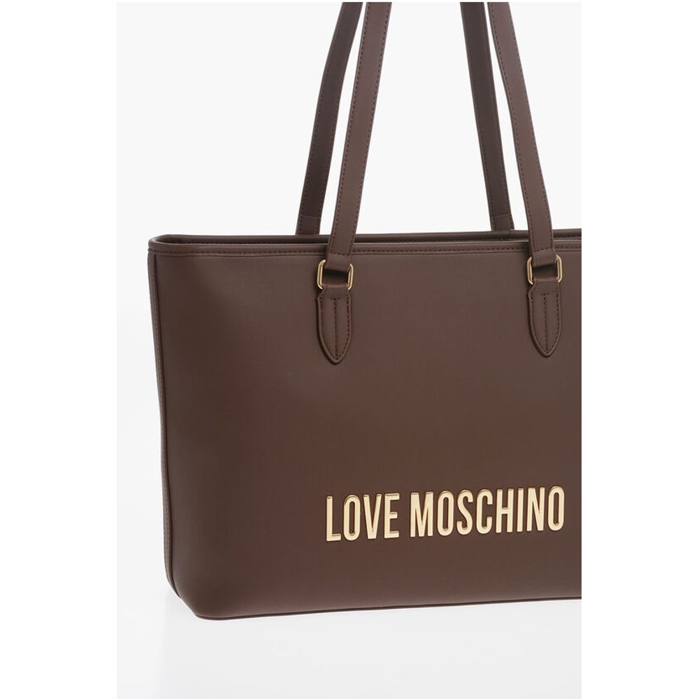 Moschino LOVE Faux Leather Tote Bag with Golden Embossed Maxi Logo