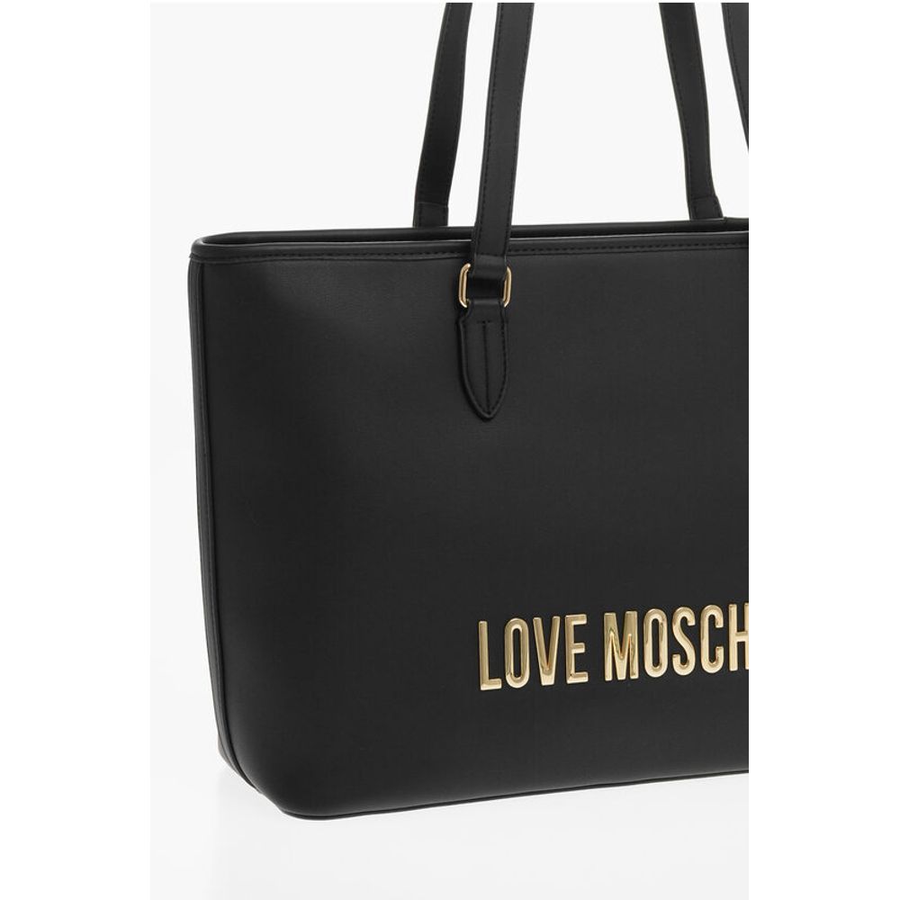 Moschino LOVE Faux Leather Tote Bag with Golden Embossed Maxi Logo