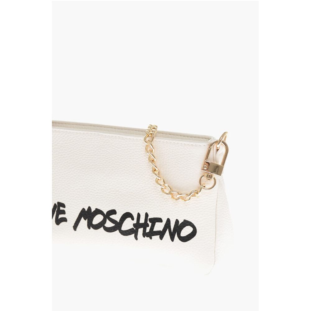 Moschino LOVE Textured Leather Shoulder Bag with Logo-Print