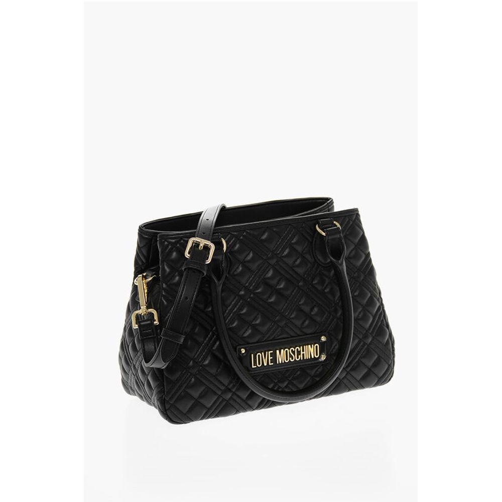 Moschino LOVE Quilted Faux Leather Hand Bag with Embossed Logos