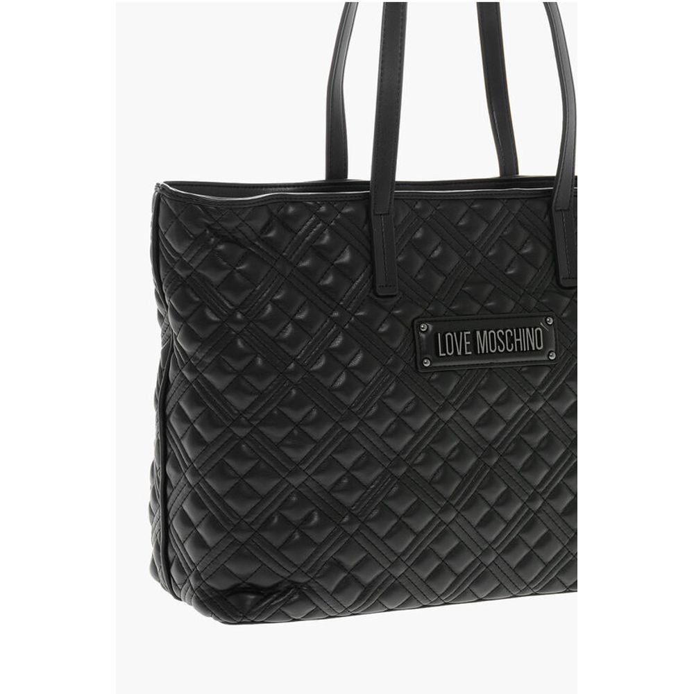 Moschino LOVE Quilted Faux Leather Tote Bag with Metal Logo