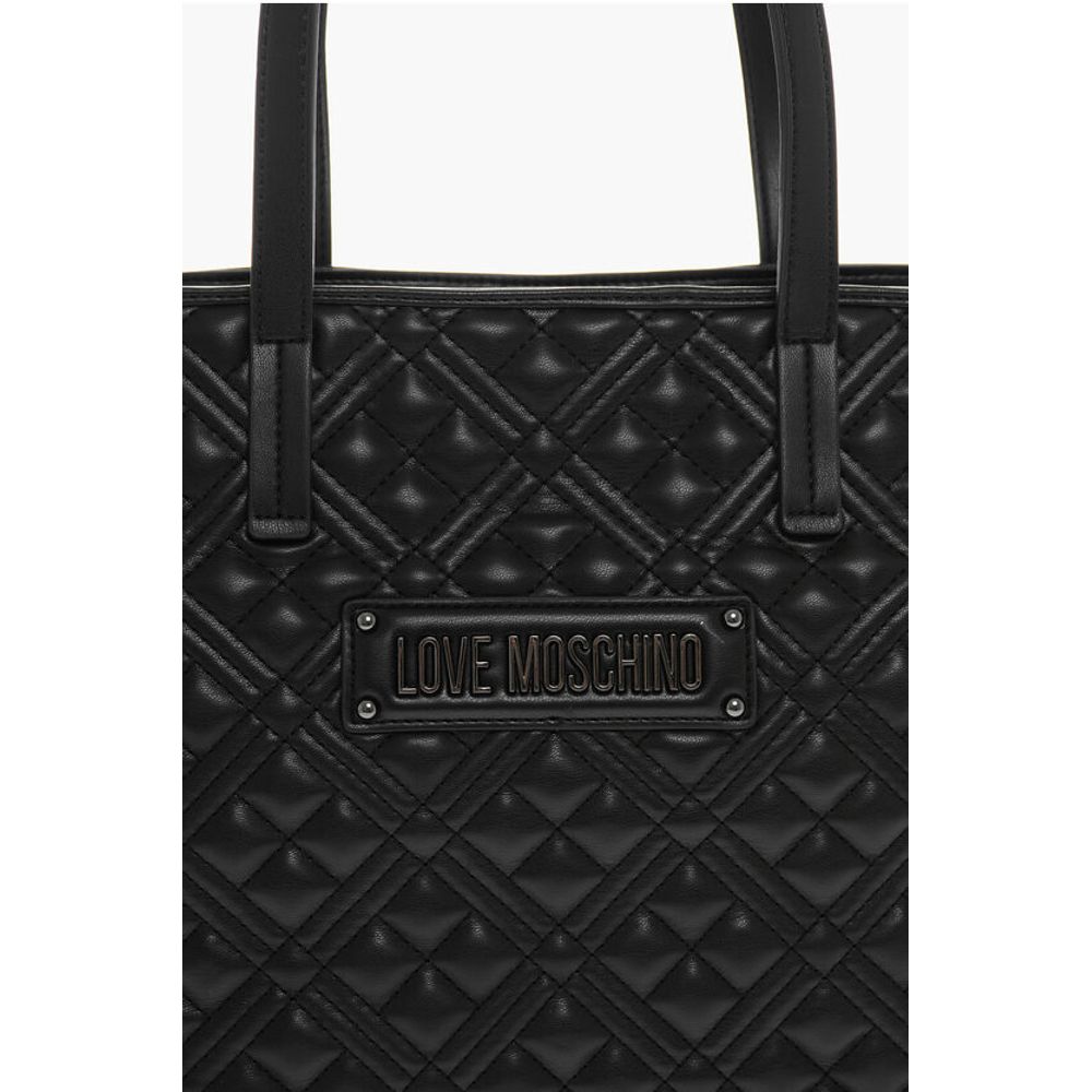 Moschino LOVE Quilted Faux Leather Tote Bag with Metal Logo