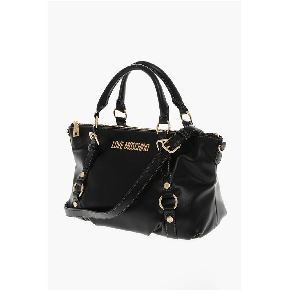 Moschino LOVE Faux Leather Bag with Removable Shoulder Strap and Gold