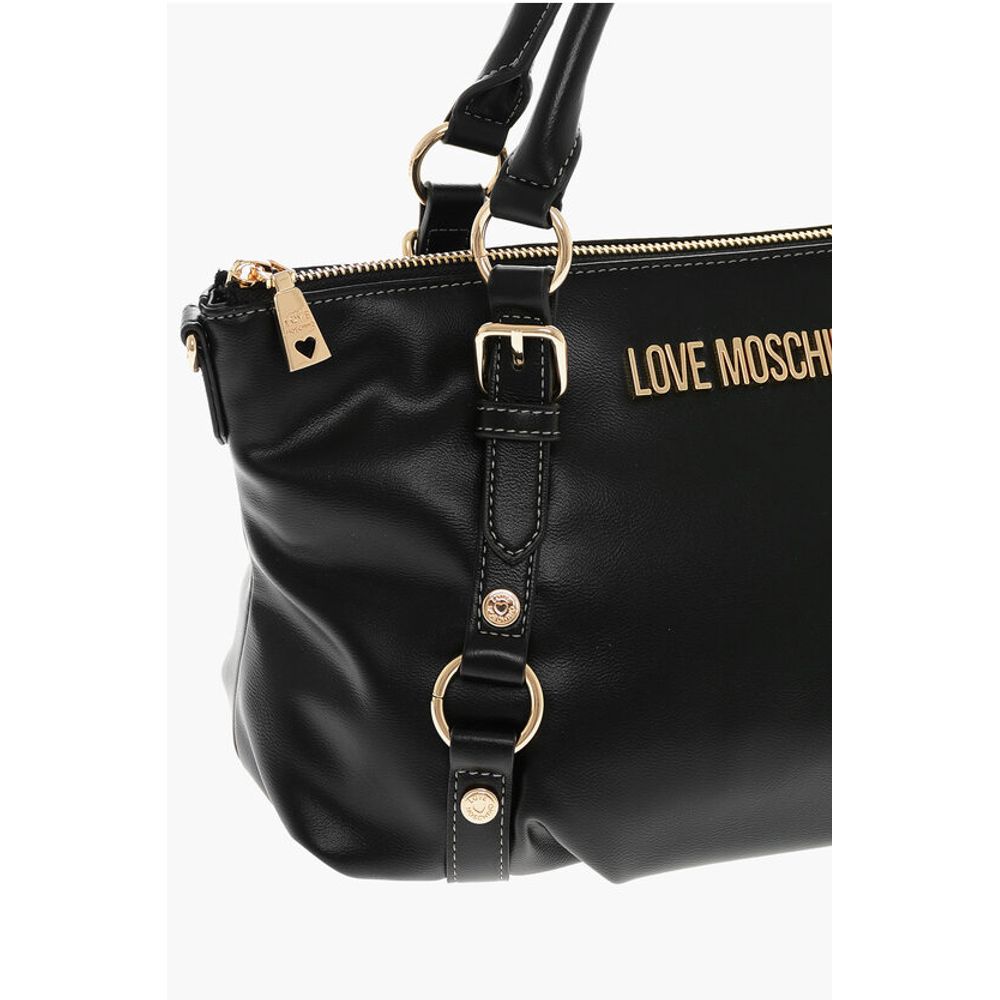 Moschino LOVE Faux Leather Bag with Removable Shoulder Strap and Gold