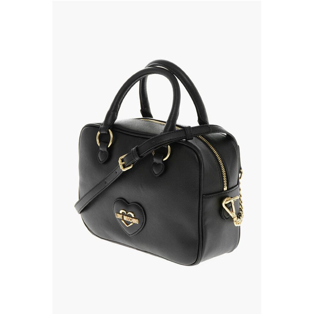 Moschino LOVE Saffiano Faux Leather Bag with Gold-colored Metal Logo