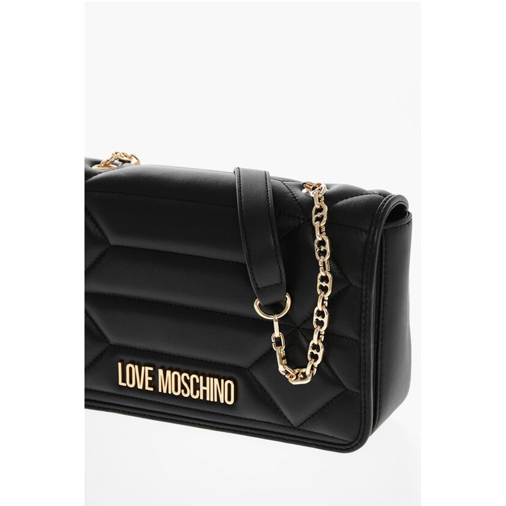 Moschino LOVE Leather Shoulder Bag with Golden Effect Logo