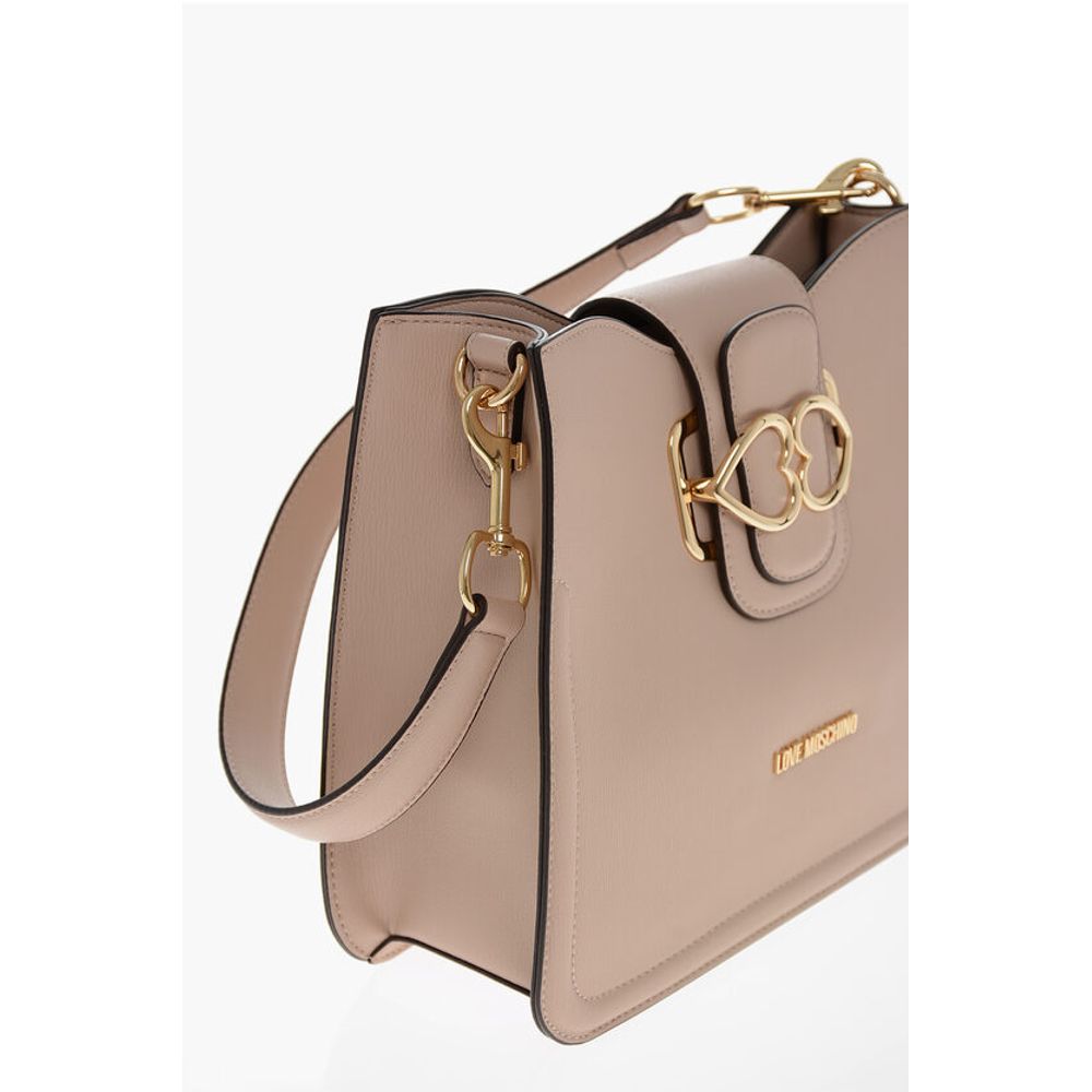 Moschino LOVE Faux Leather Shoulder Bag with Golden Hearts