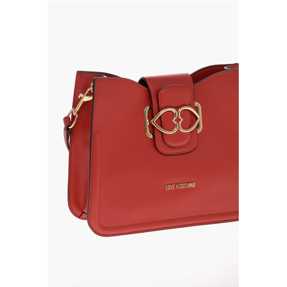 Moschino LOVE Faux Leather Shoulder Bag with Golden Hearts