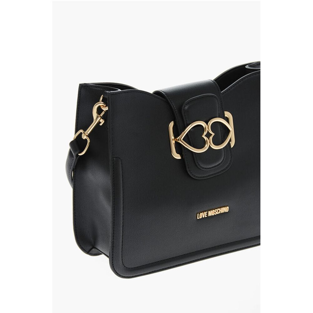 Moschino LOVE Faux Leather Shoulder Bag with Golden Hearts