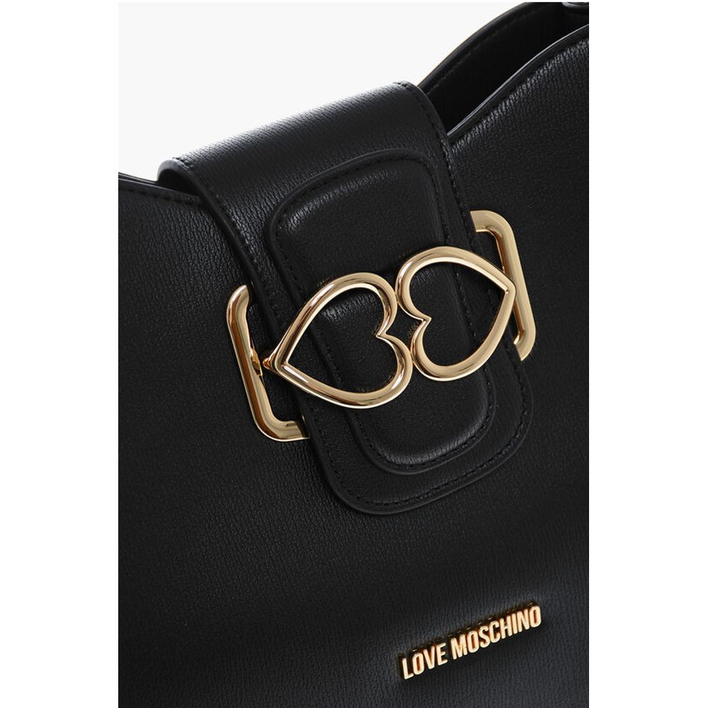 Moschino LOVE Faux Leather Shoulder Bag with Golden Hearts