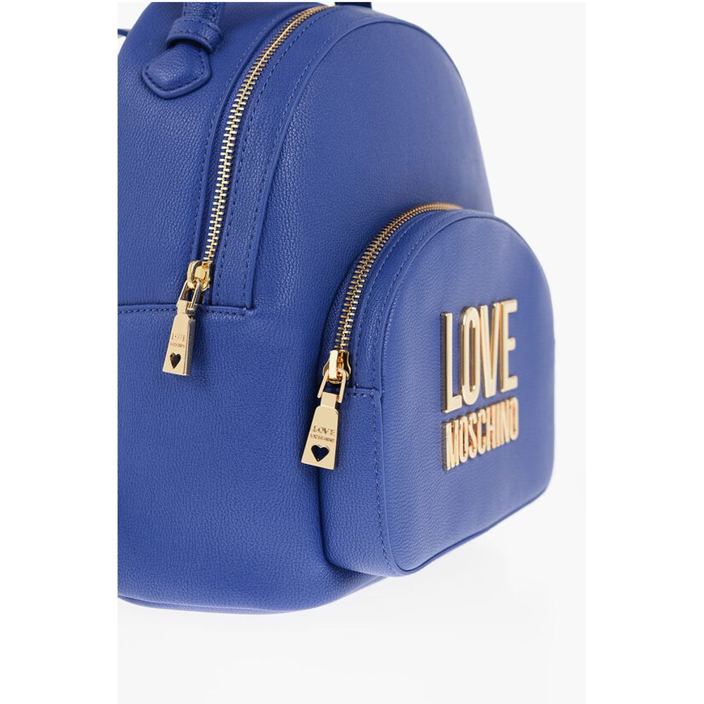 Moschino LOVE Solid Color Faux Leather Backpack with Golden Logo