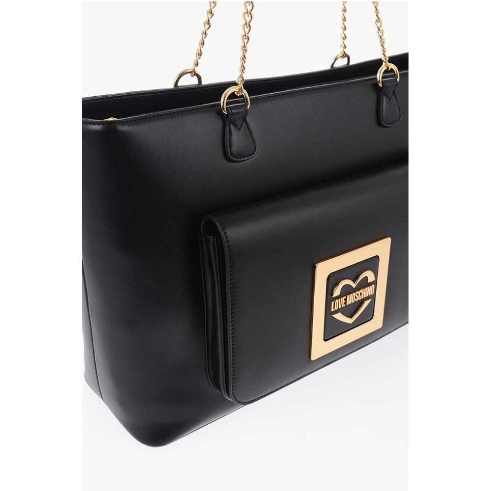 Moschino LOVE Faux Leather Tote Bag with Golden Details