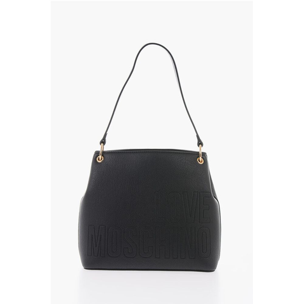 Moschino LOVE Textured Effect Faux Leather Hobo Bag with Maxi Logo on