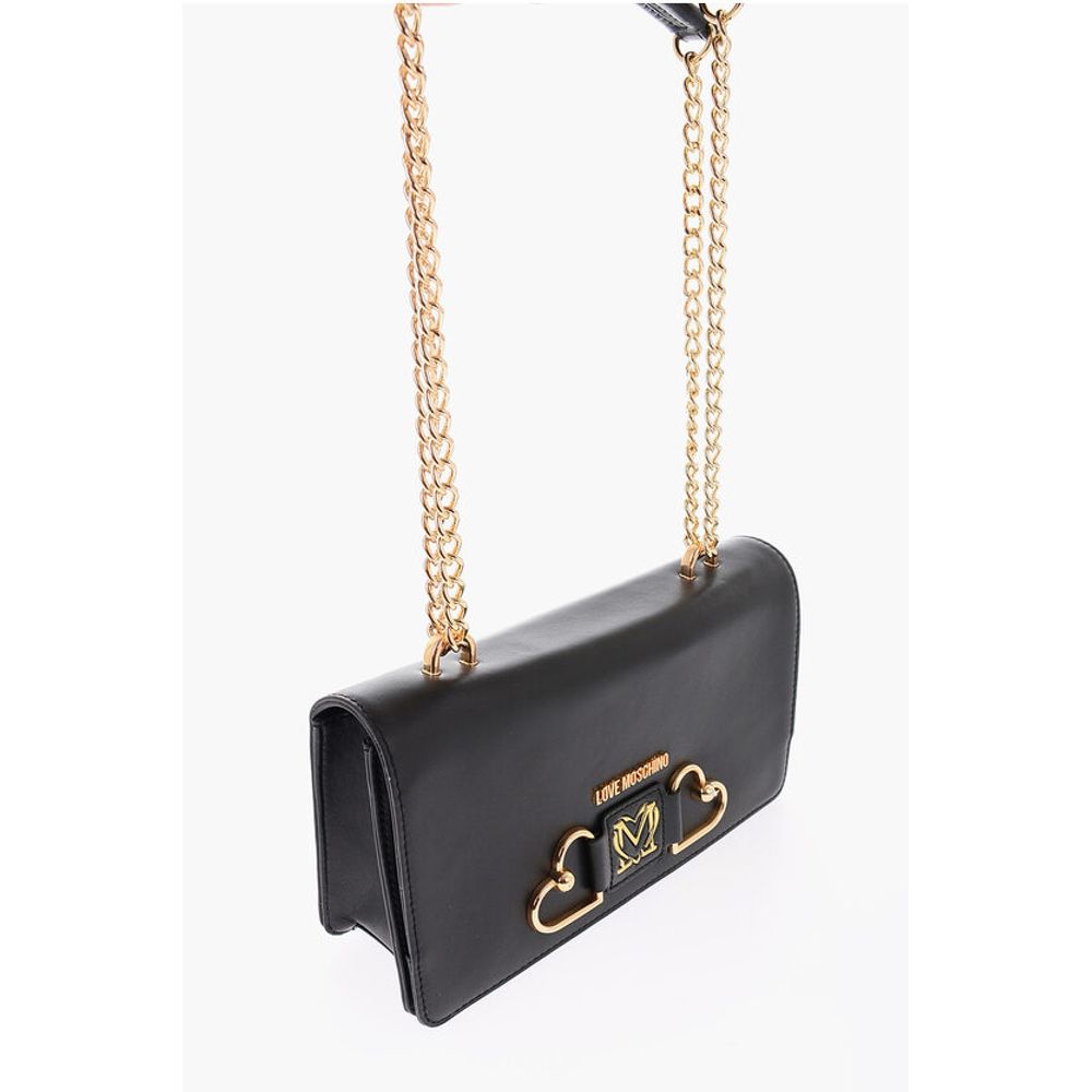 Moschino LOVE Leather Bag with Double Gold Heart Decoration