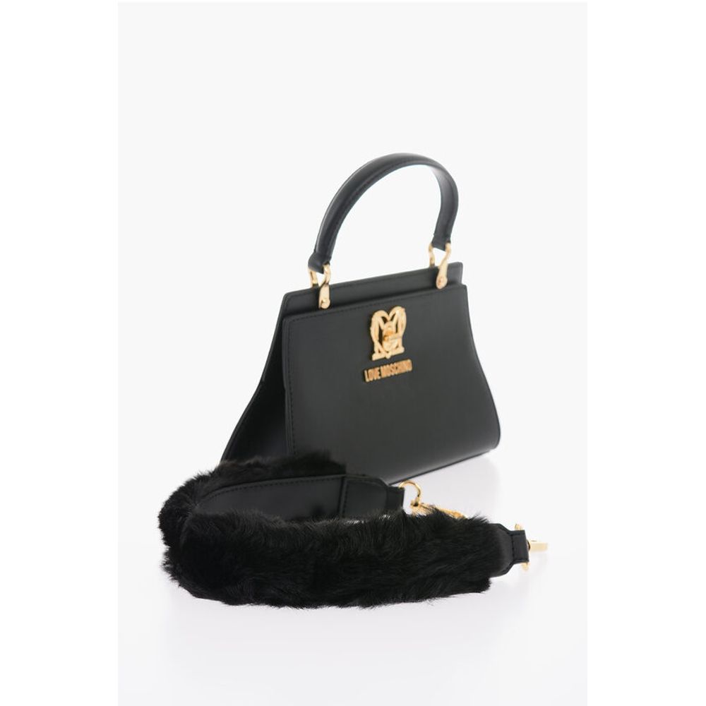 Moschino LOVE Solid Color Handbag with Removable Faux Fur Handle
