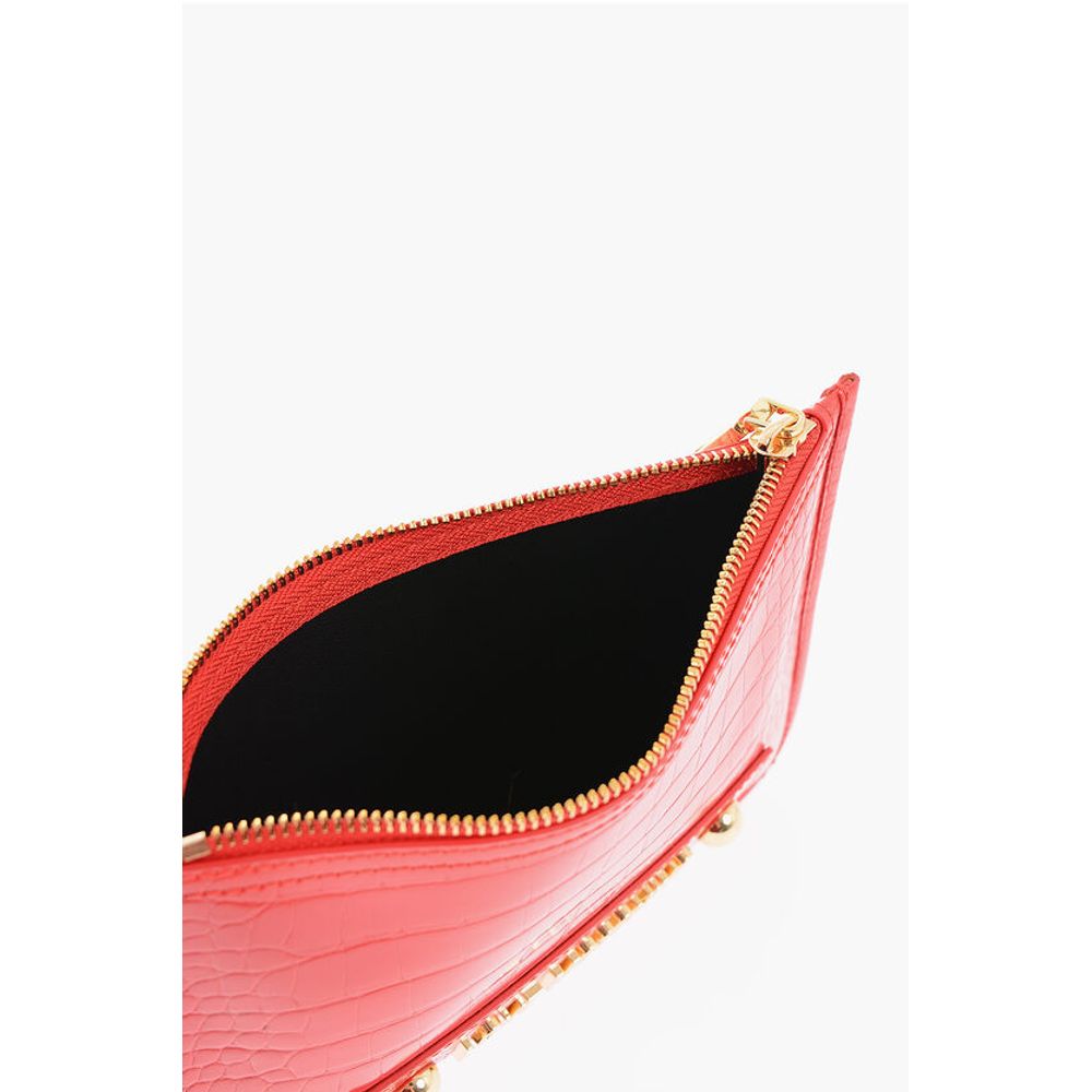 Moschino LOVE Crocodile Effect Faux Leather Clutch with Golden Logo