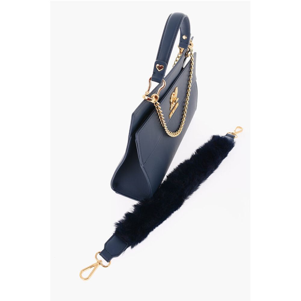 Moschino LOVE Solid Color bag with Removable Faux Fur Handle